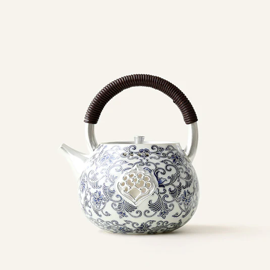 Silver Gilt Blue And White Porcelain Chinese Teapot